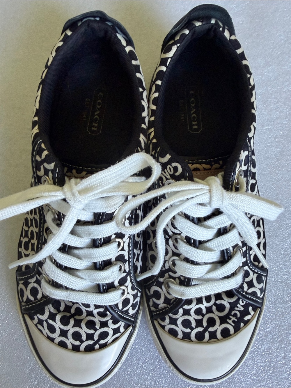 COACH Barrett Signature C Black White Canvas / Leather Sneakers Women’s Size 6.5 - Picture 8 of 15
